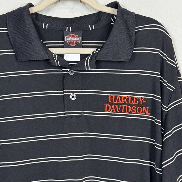 Harley-Davidson Black Striped Embroidered Polo Shirt 2XL Tifton, GA - Picture 2 of 7